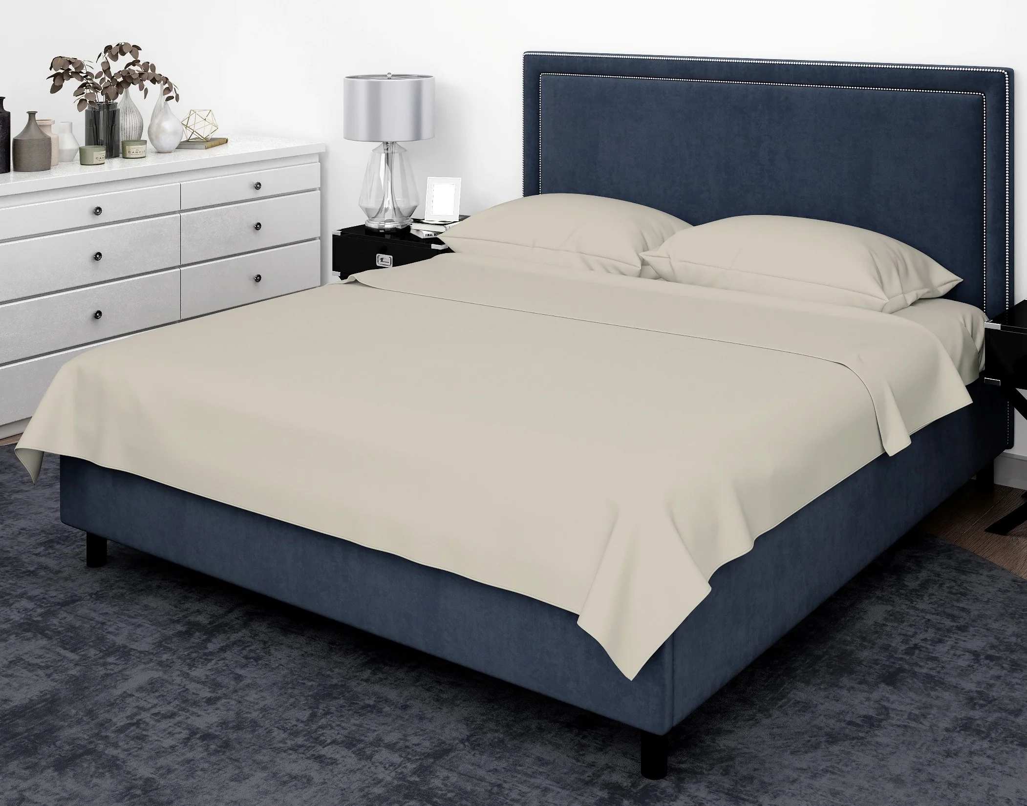 Cotton House 100% Cotton Pima Full Sheet Set - 500 Thread Count Pumie Stone Beige - Image 2
