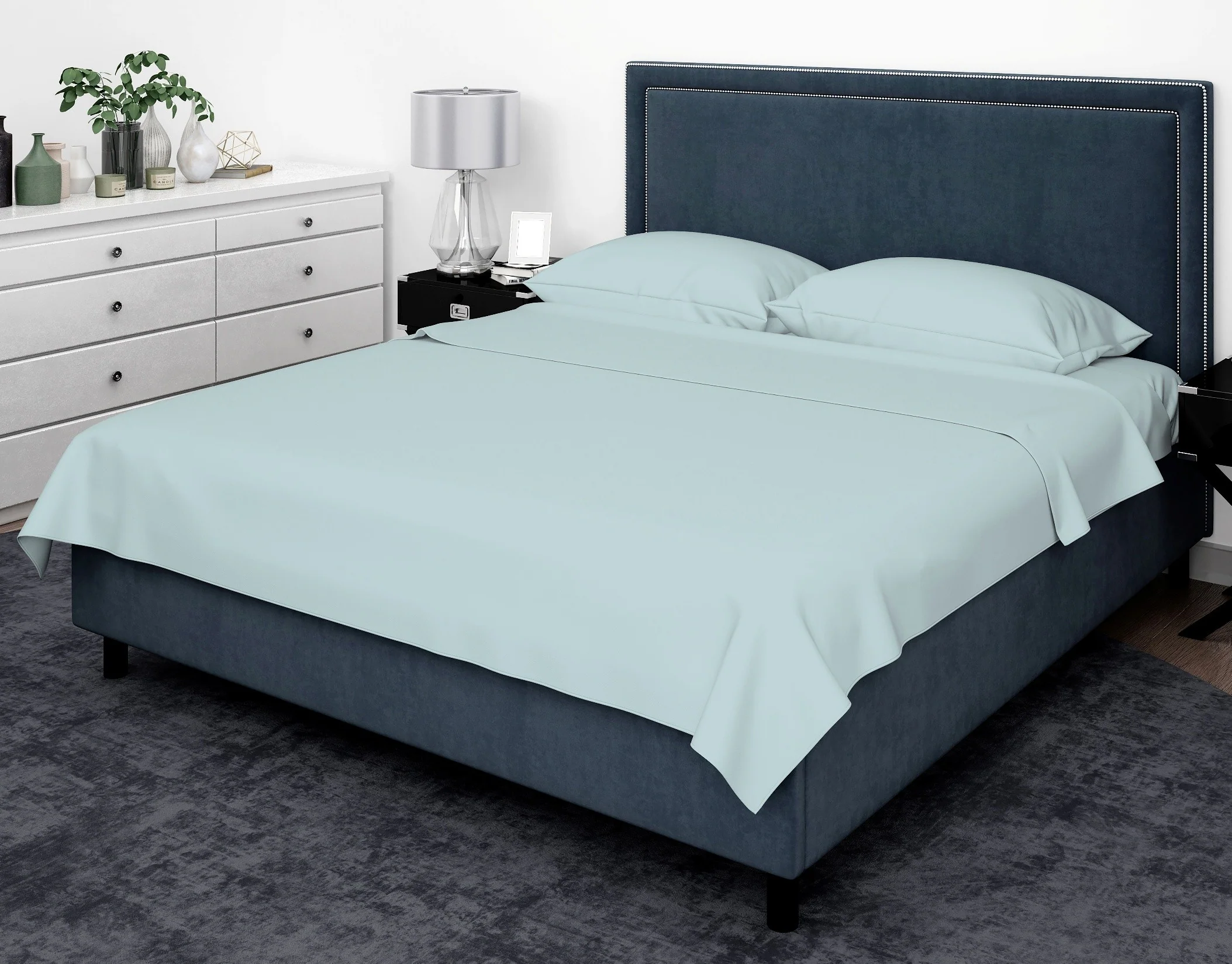 Cotton House 100% Cotton Pima Queen Sheet Set - 500 Thread Count Winter Sky Blue - Image 2
