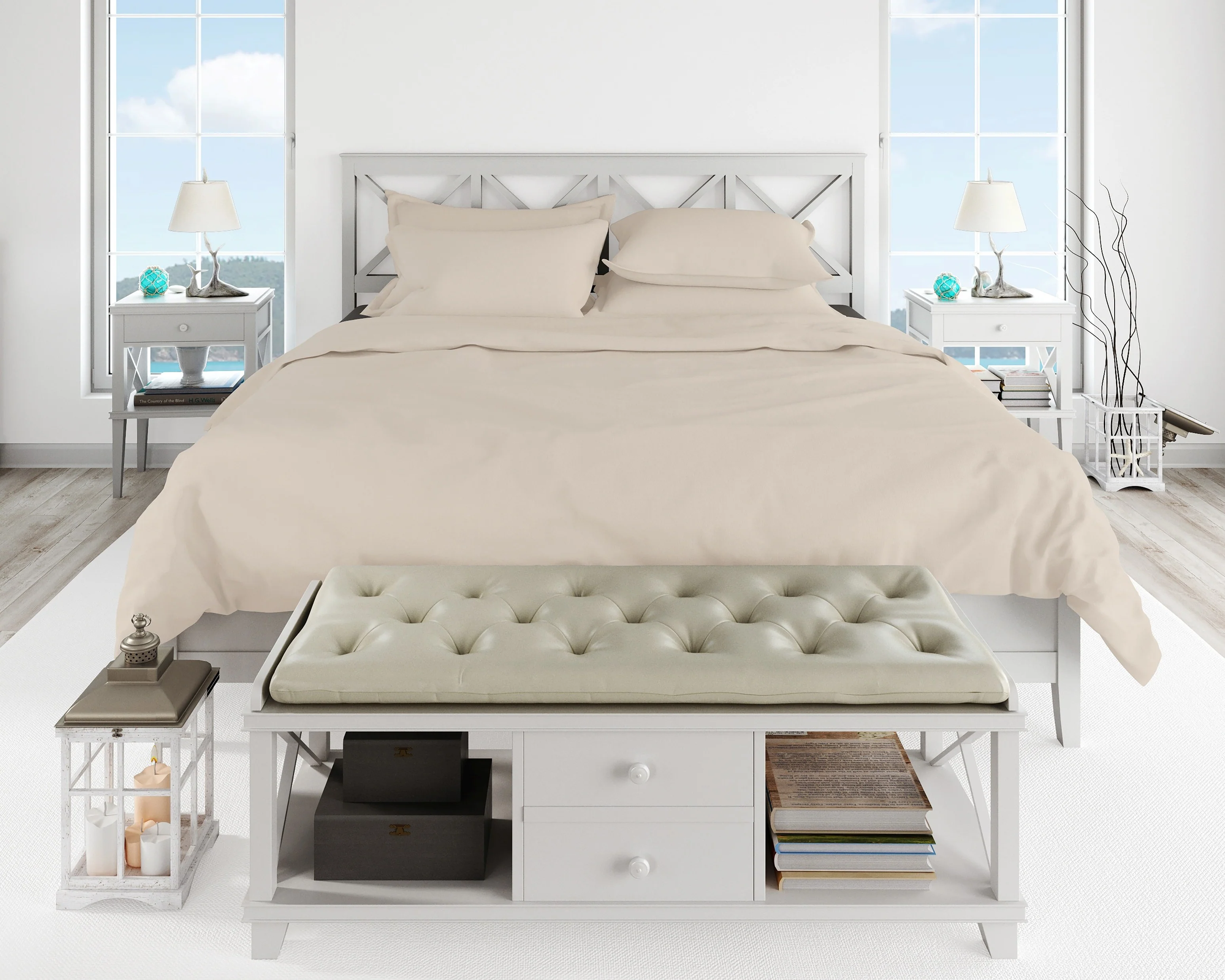 Cotton House 600 Thread Count 100% Egyptian Cotton Queen Sheet Set - Pumice Stone Beige - Image 2