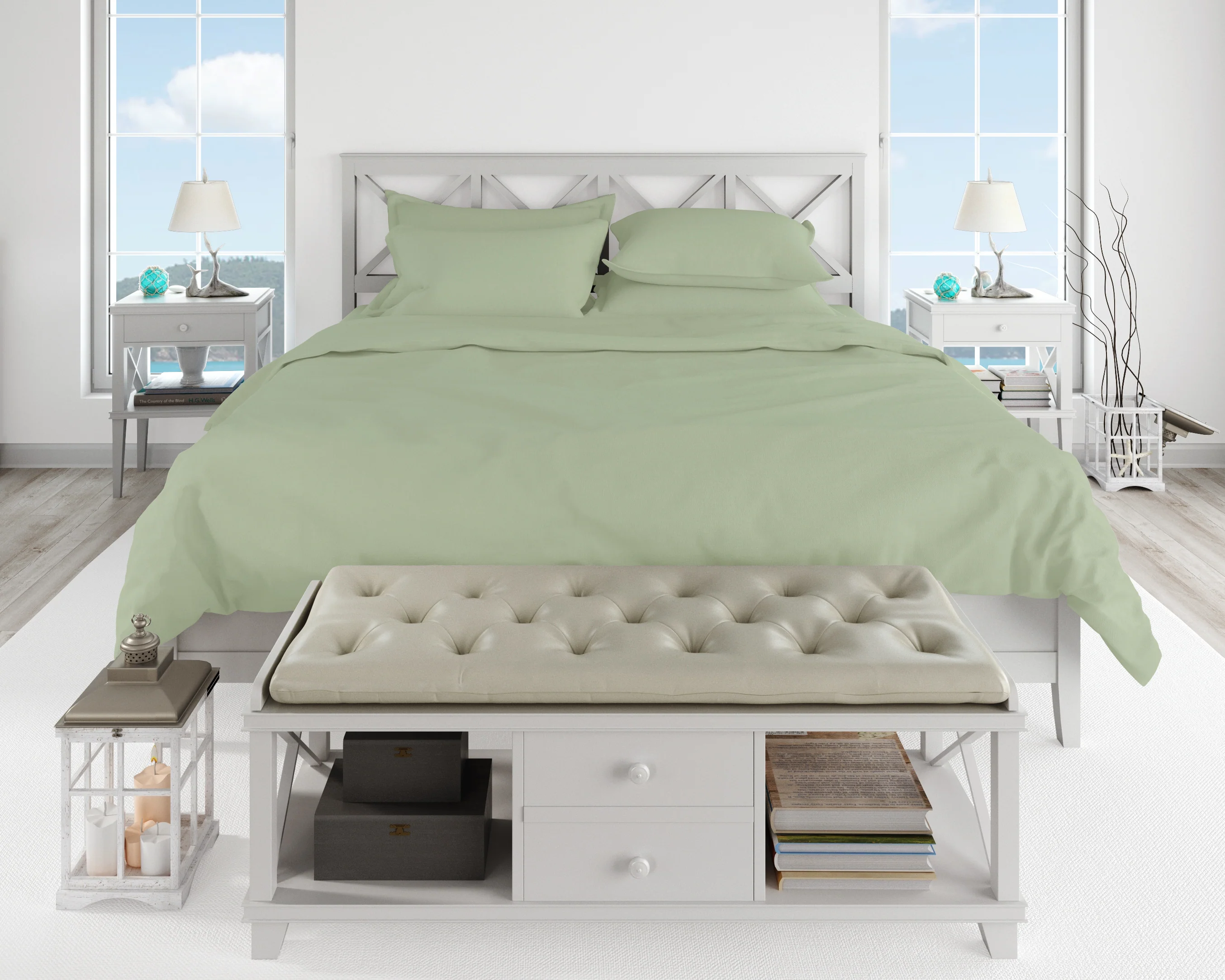 Cotton House 600 Thread Count 100% Egyptian Cotton Queen Sheet Set - Sage Green - Image 2