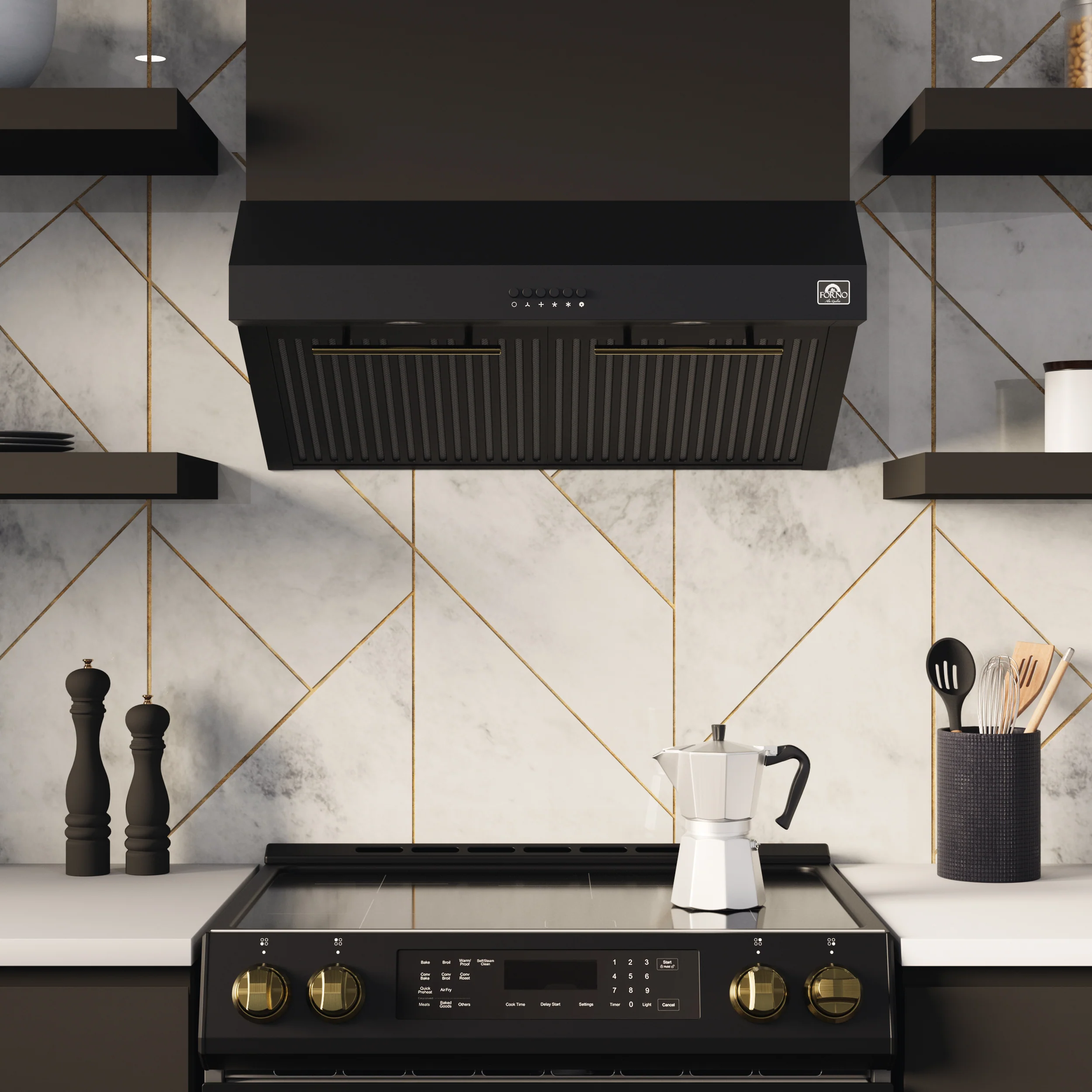 Forno Premium Black Kitchen Package with Range, Bottom Freezer Refrigerator and Range Hood - FBDL-001-02CA - Image 7