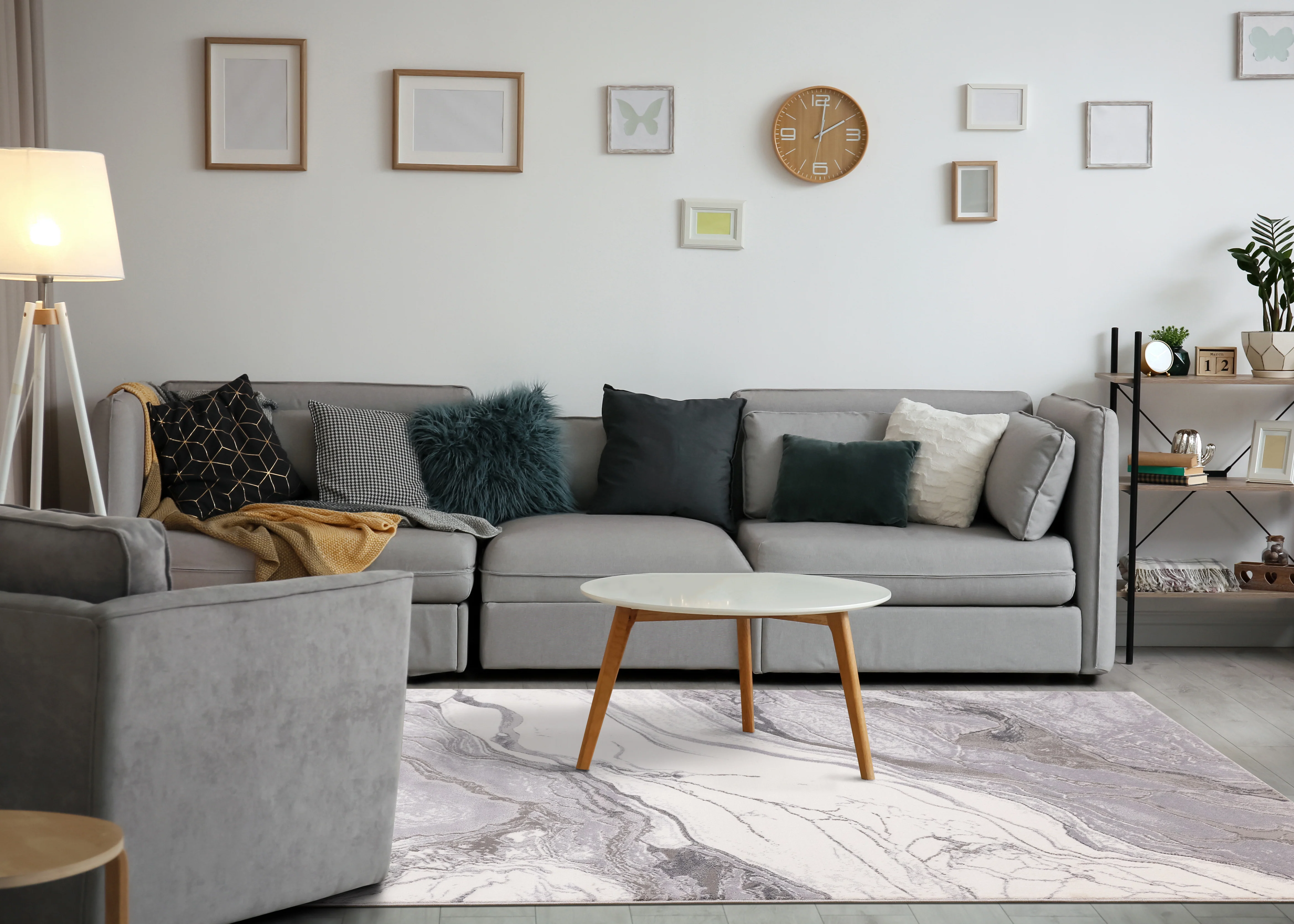 Frosted Cloud 6'7" x 9'6" Marble Design Area Rug - Grey, White - Image 3