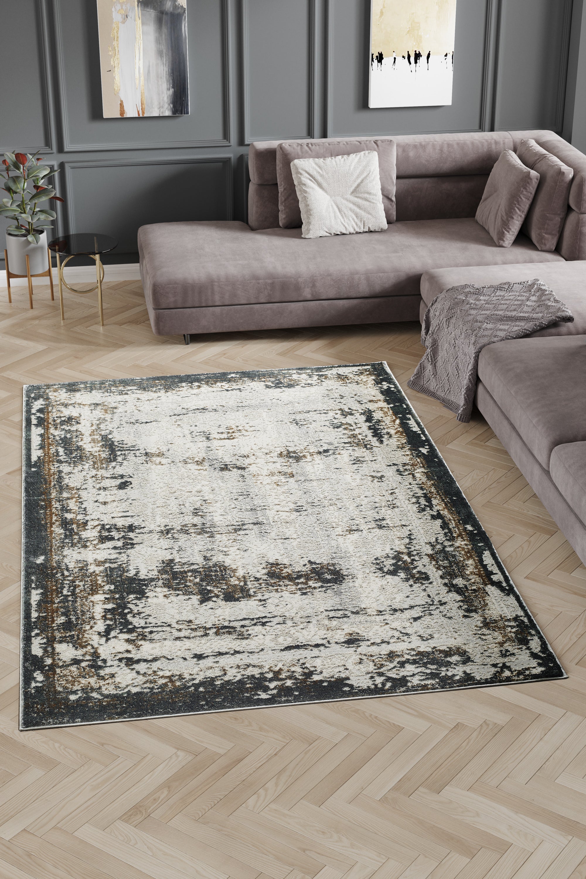 L2 Decor Emojy Area Rug 5' x 8' with Underpad - Cream, Grey - Image 2