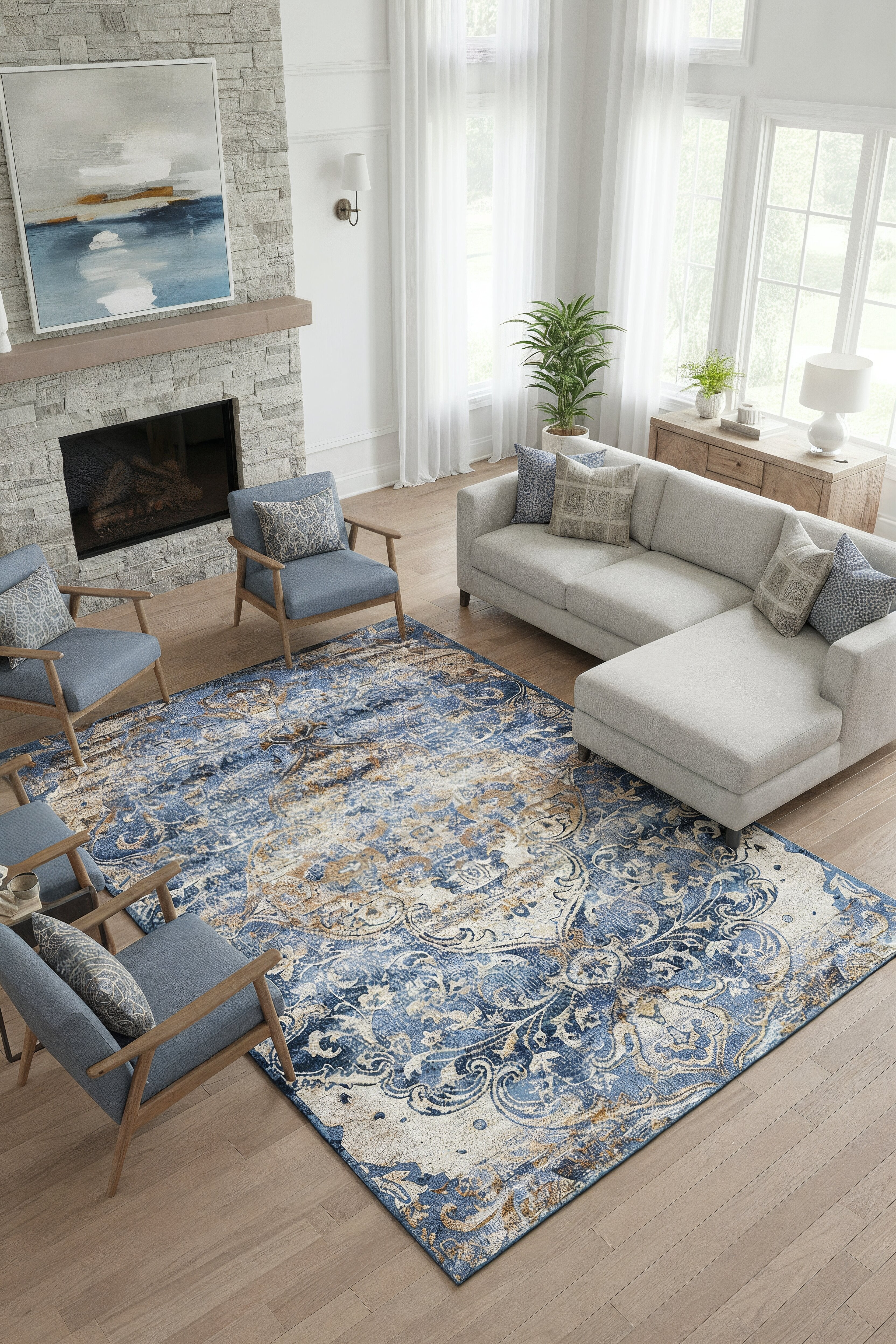 L2 Decor Emojy Area Rug 7' x 10' with Underpad - Blue - Image 3