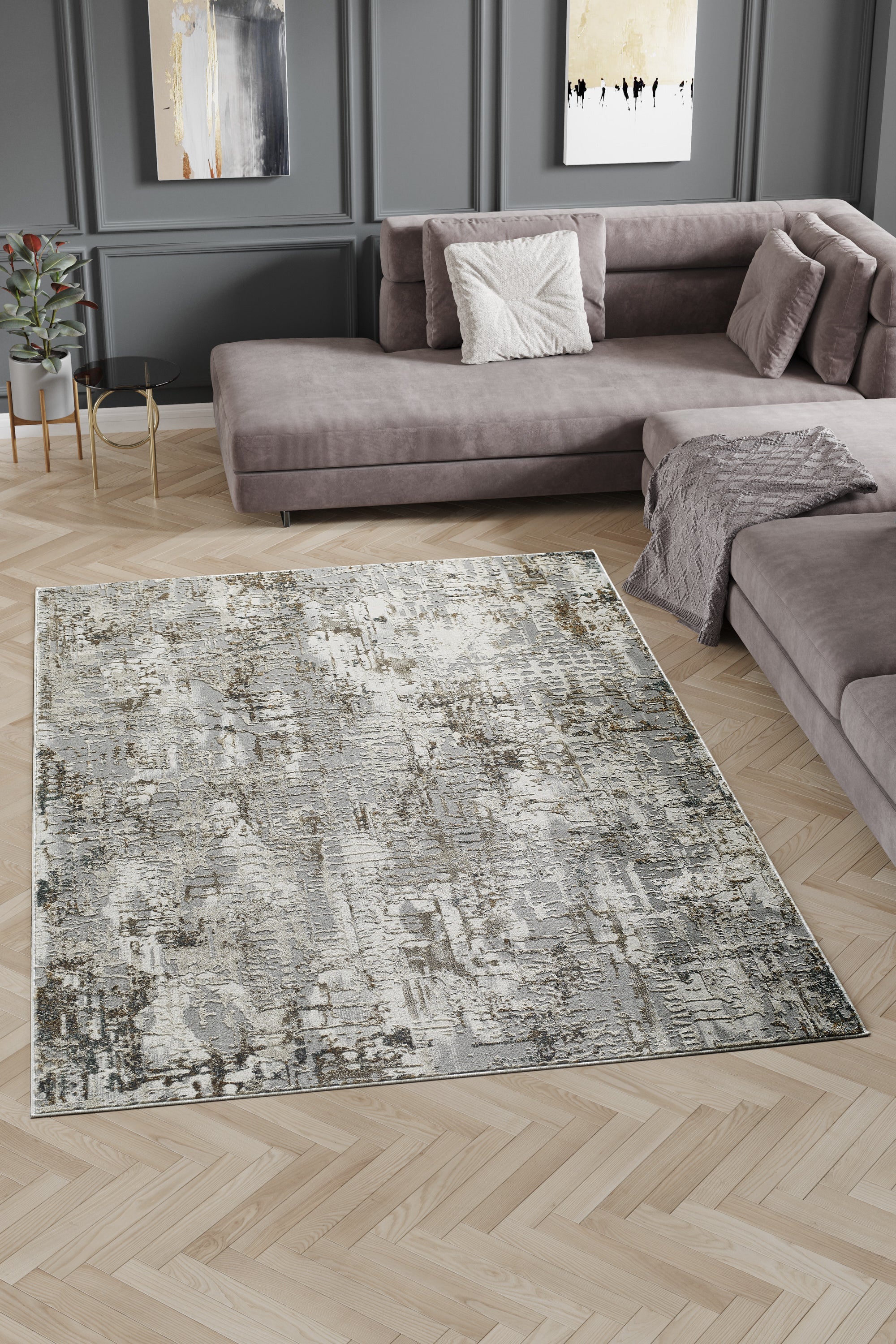 L2 Decor Emojy Area Rug 7' x 10' with Underpad - Dark Grey, Cream - Image 2