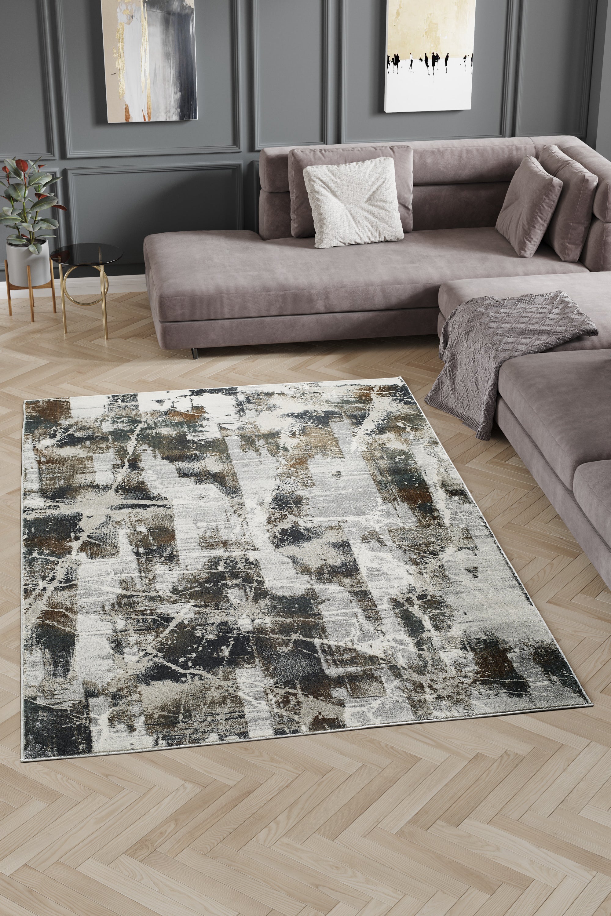 L2 Decor Emojy Area Rug 8' x 11' with Underpad - Grey, Cream - Image 2