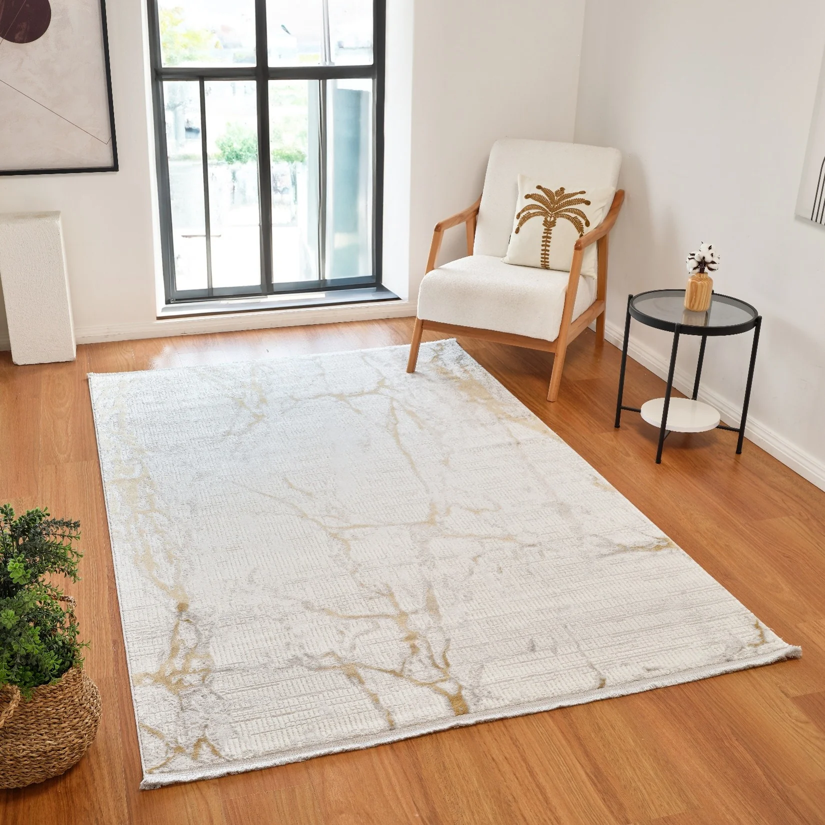 L2 Decor Karizma Area Rug 5' x 8' with Underpad - Yellow, White - Image 2