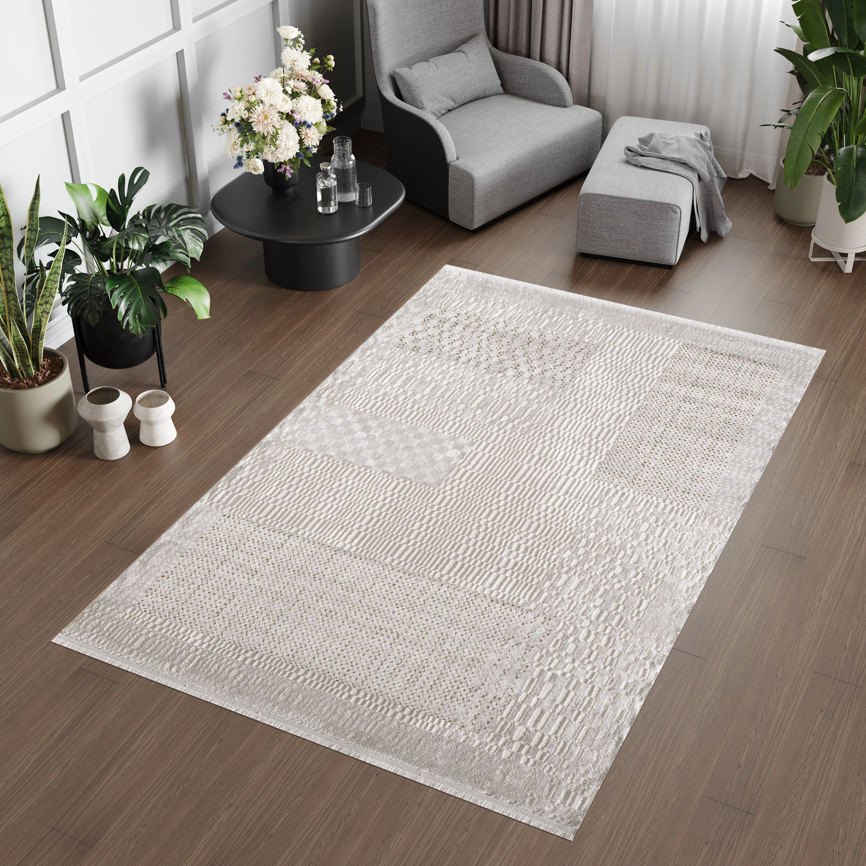L2 Decor Lazer Area Rug 5' x 8' with Underpad - Cream, Beige - Image 2