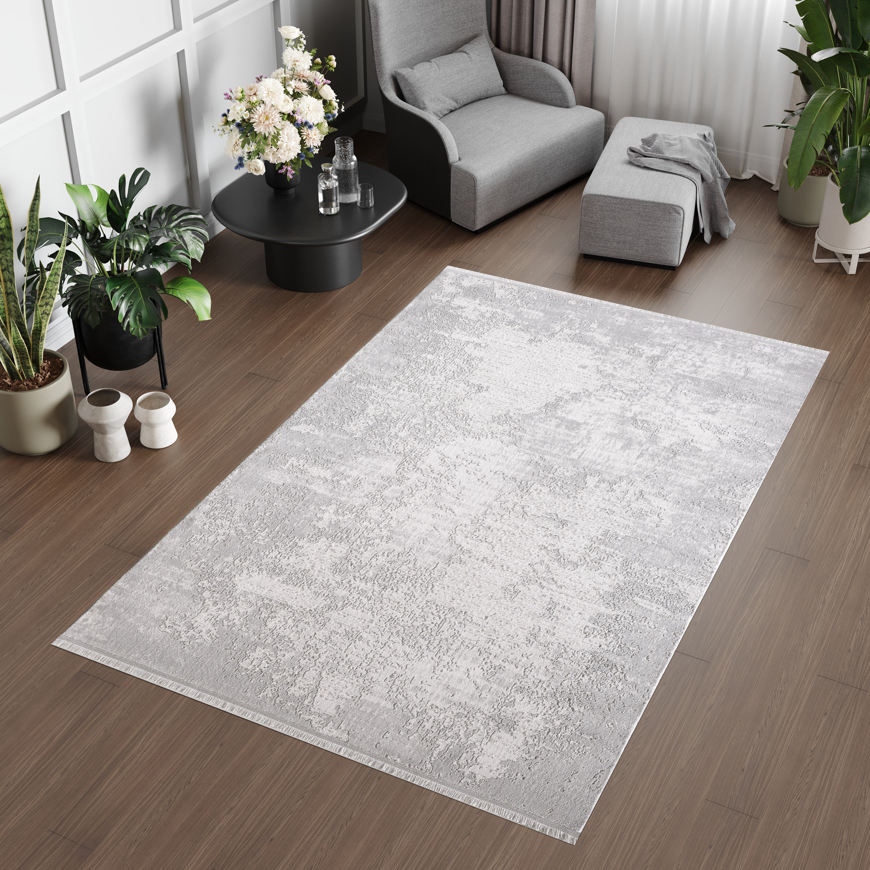 L2 Decor Lazer Area Rug 5' x 8' with Underpad - Light, Grey - Image 2