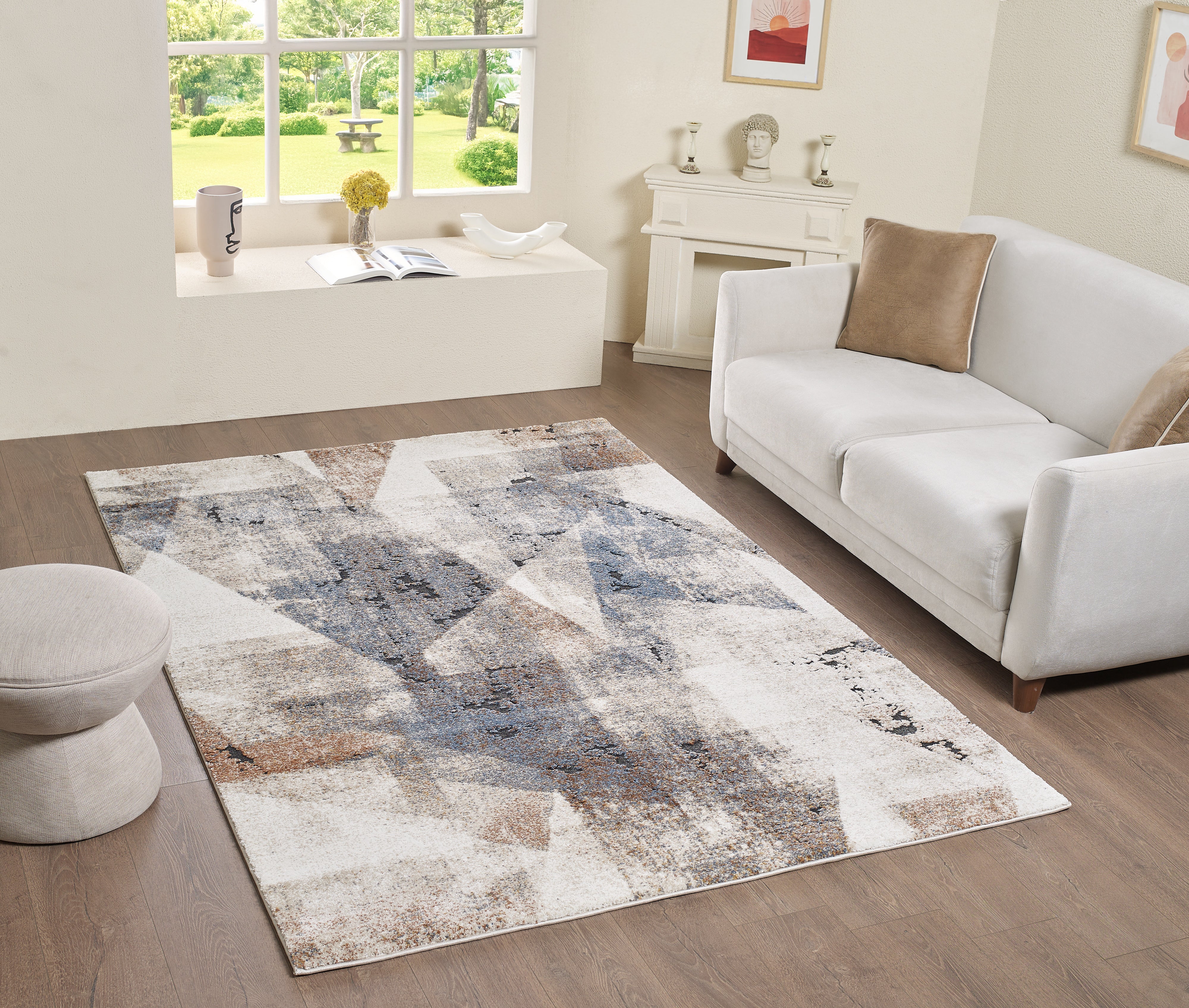 L2 Decor Panorama Area Rug 7' x 10' with Underpad - Blue, Cream - Image 2