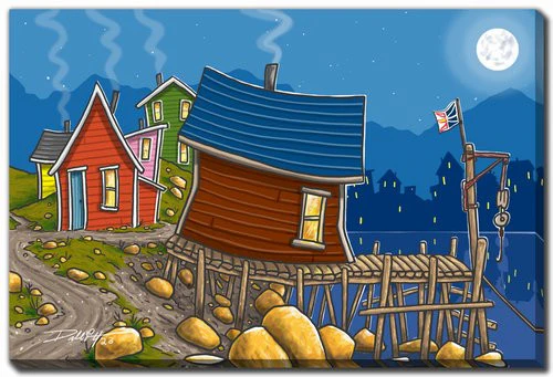 Moonlit Village Wall Art - Multi-Colour - 38 X 60
