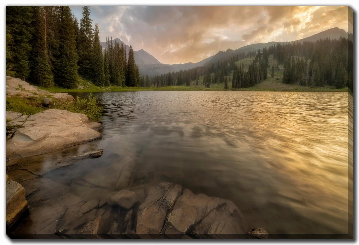 Mountain Lake Serenity Wall Art - Green/Beige - 38 X 60