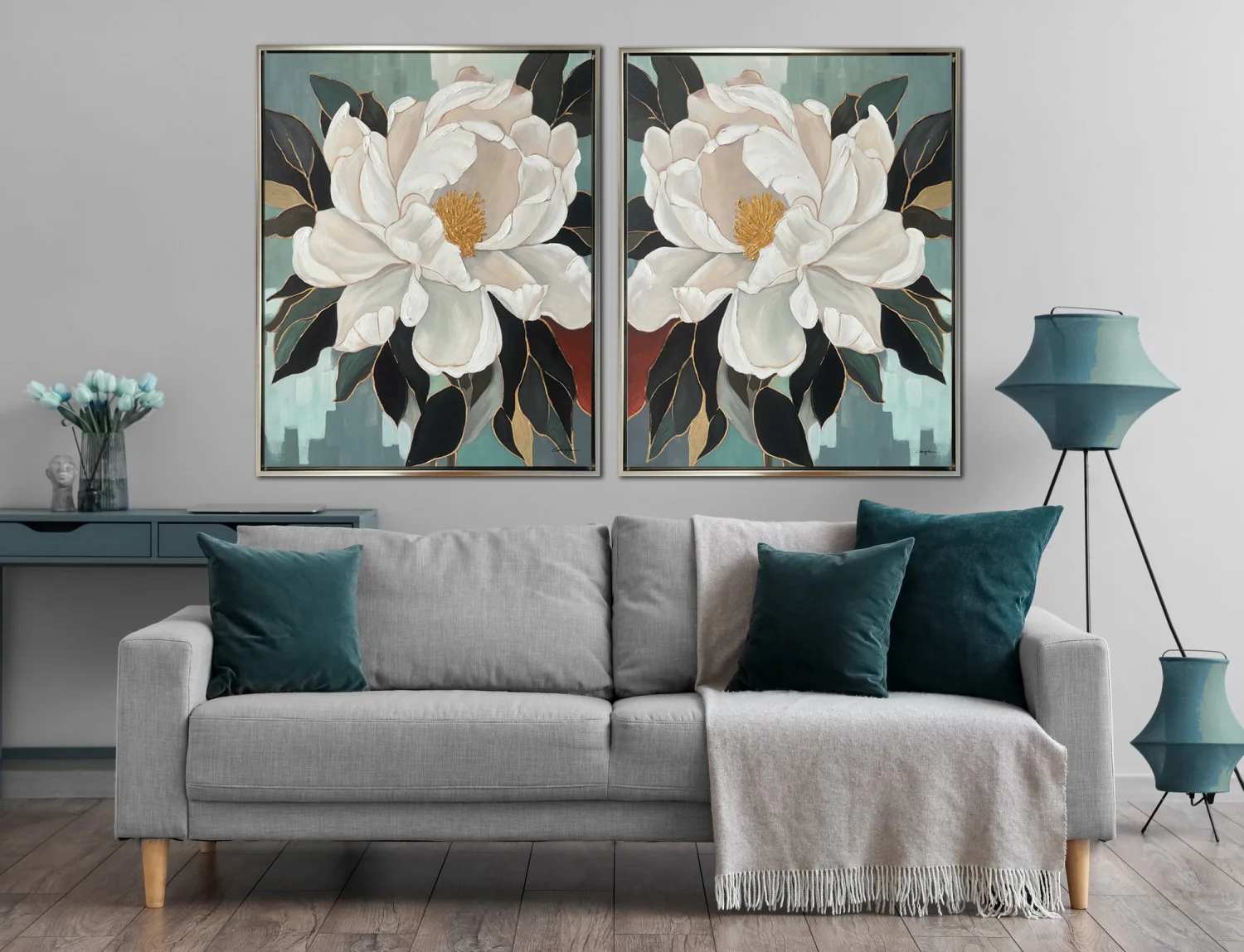 Petal Poise II Wall Art - White/Teal - 40 X 32 - Image 2