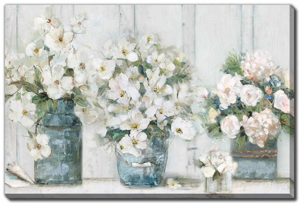 Softly Arranged Florals Art - White/Blue - 16 X 20