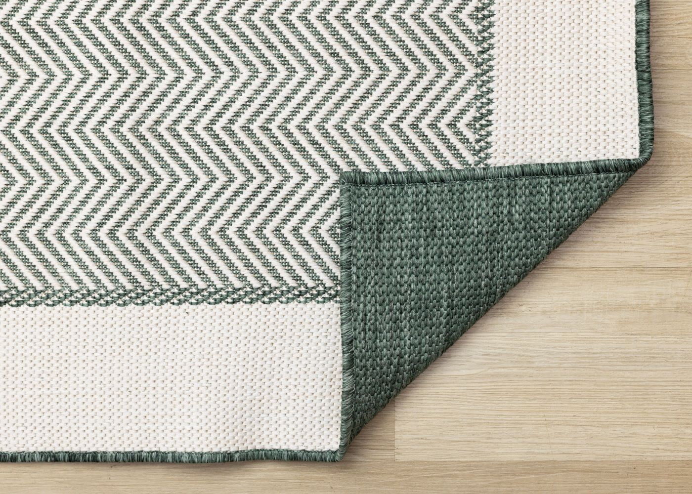 Summer Breeze 6'7" x 9'6" Outdoor Chevron Border Rug - Green, White - Image 5