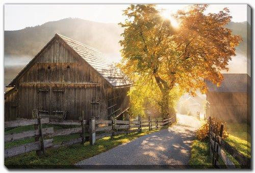 Sunlit Farm Lane Wall Art - Green/Brown - 30 X 45