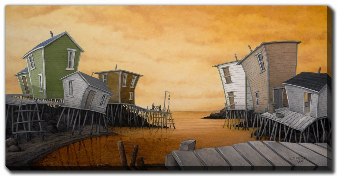 Sunset Wharf Wall Art - Orange/Grey - 30 X 60