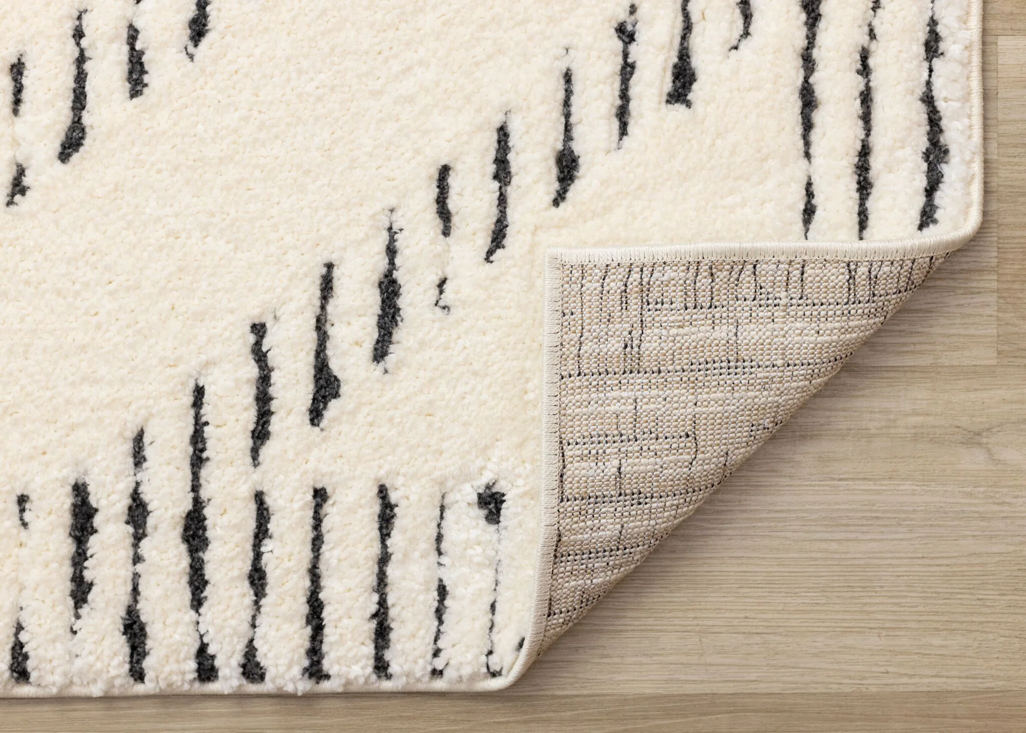 Talia 6'7" x 9'6" Striped Diamond Design Area Rug - Cream, Black - Image 2