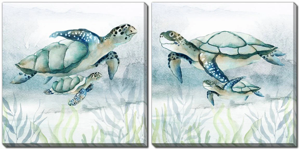 Turtle Tide Wall Art - Grey/White - 16 X 16 - Set of Two