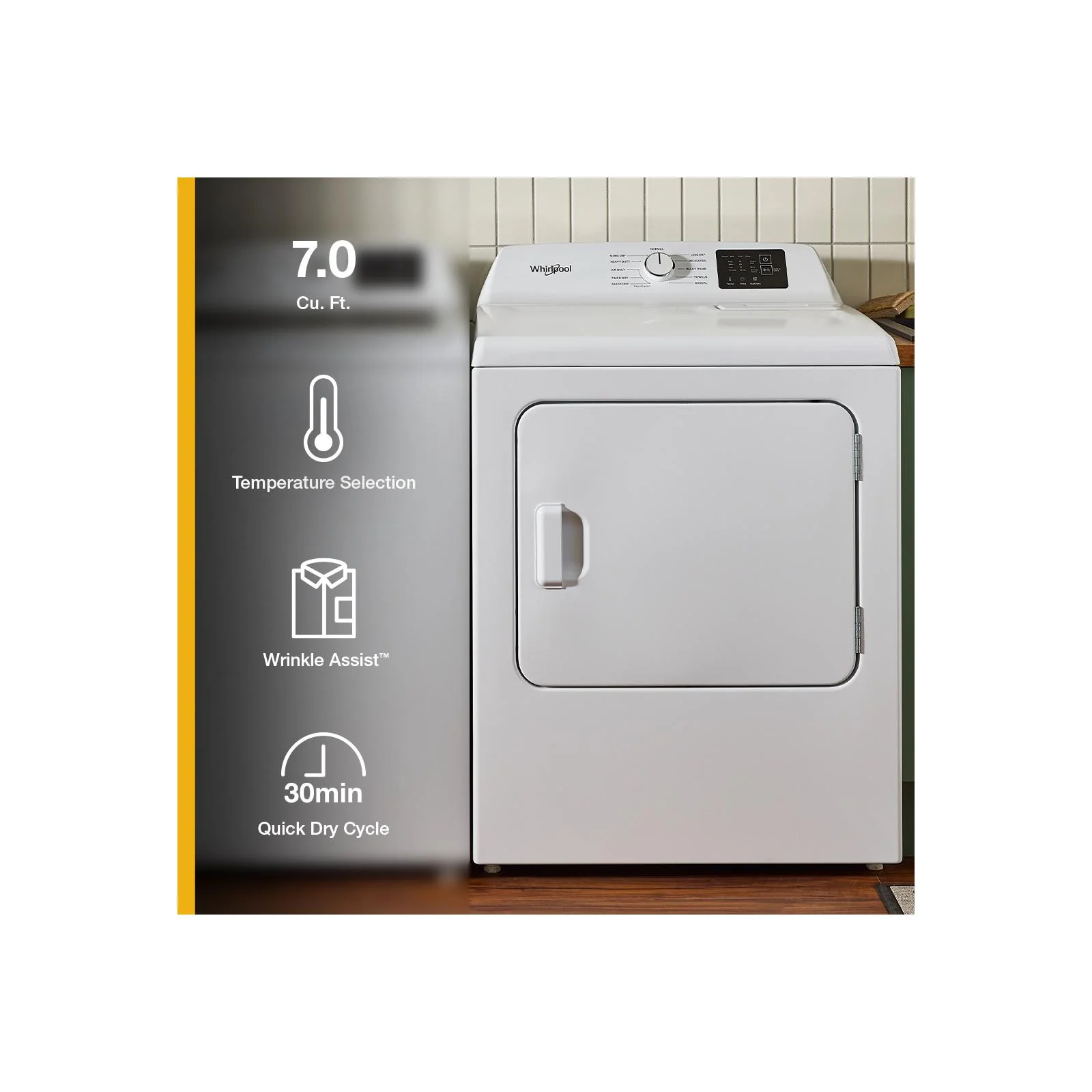Whirlpool White Gas Dryer (7.0 Cu. Ft.) with Adaptive Dry - WGD4105SW - Image 10