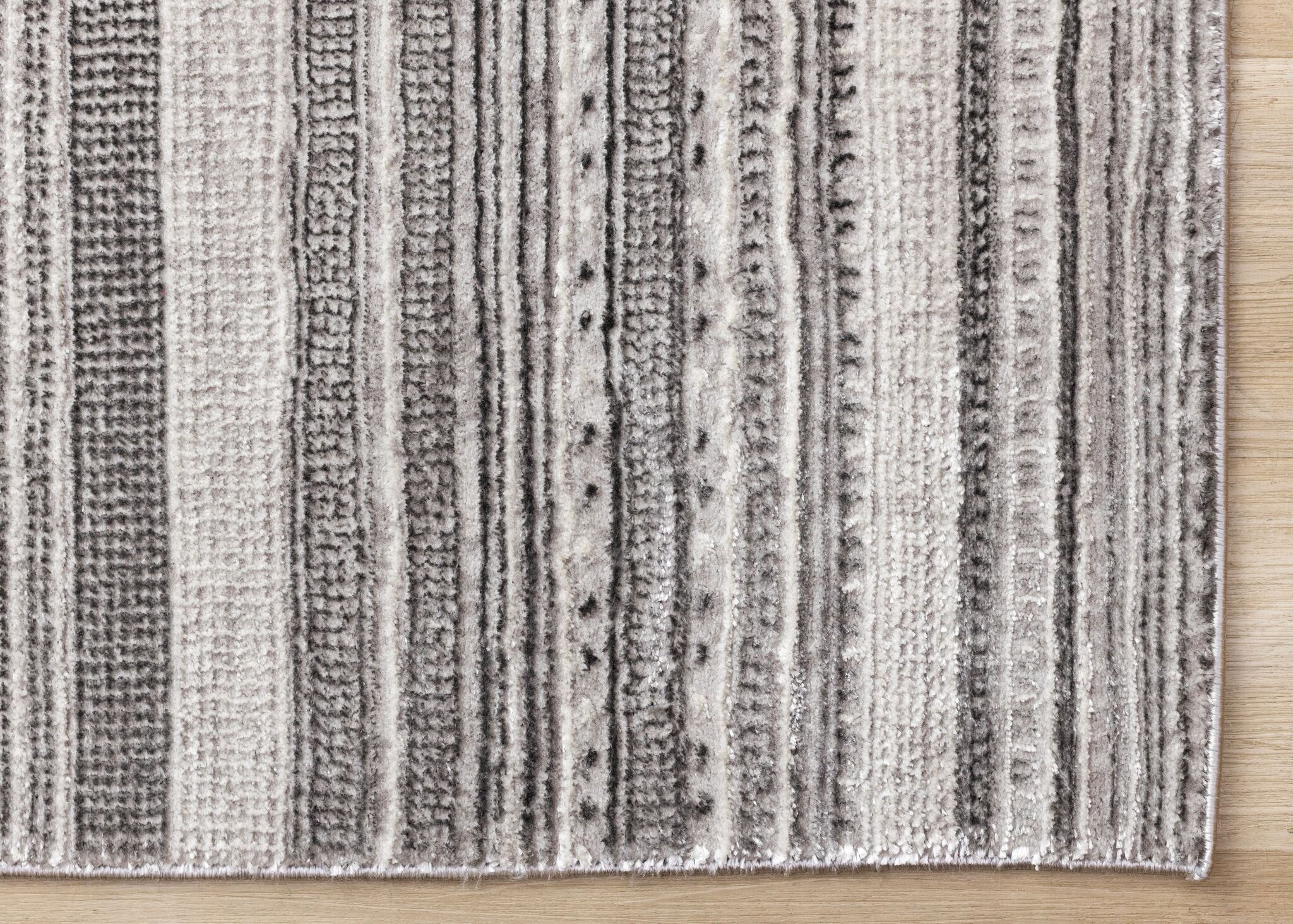 Zola 5'3" x 7'7" Patterned Rows Area Rug - Grey, White, Black - Image 5
