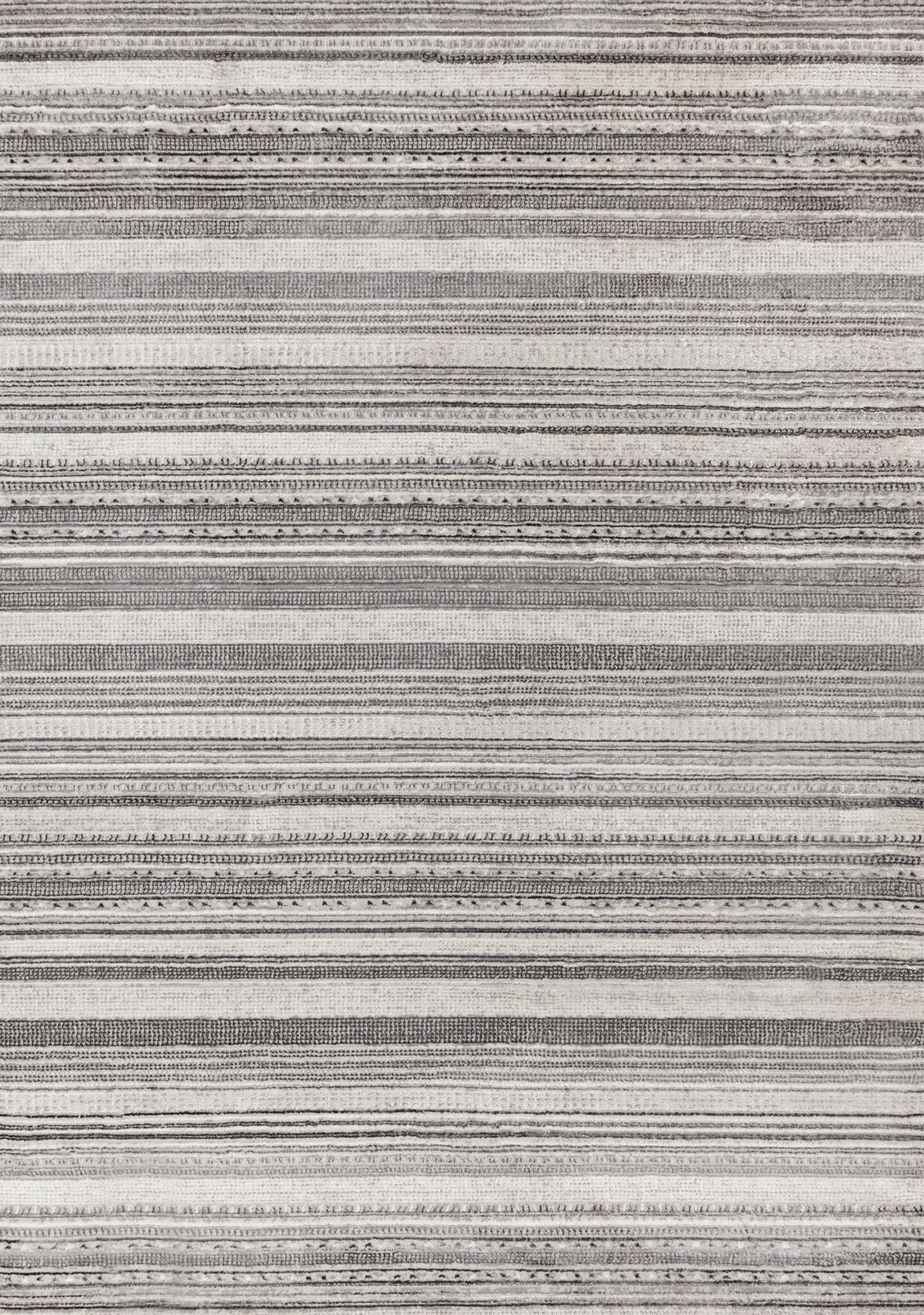 Zola 6'7" x 9'6" Patterned Rows Area Rug - Grey, White, Black