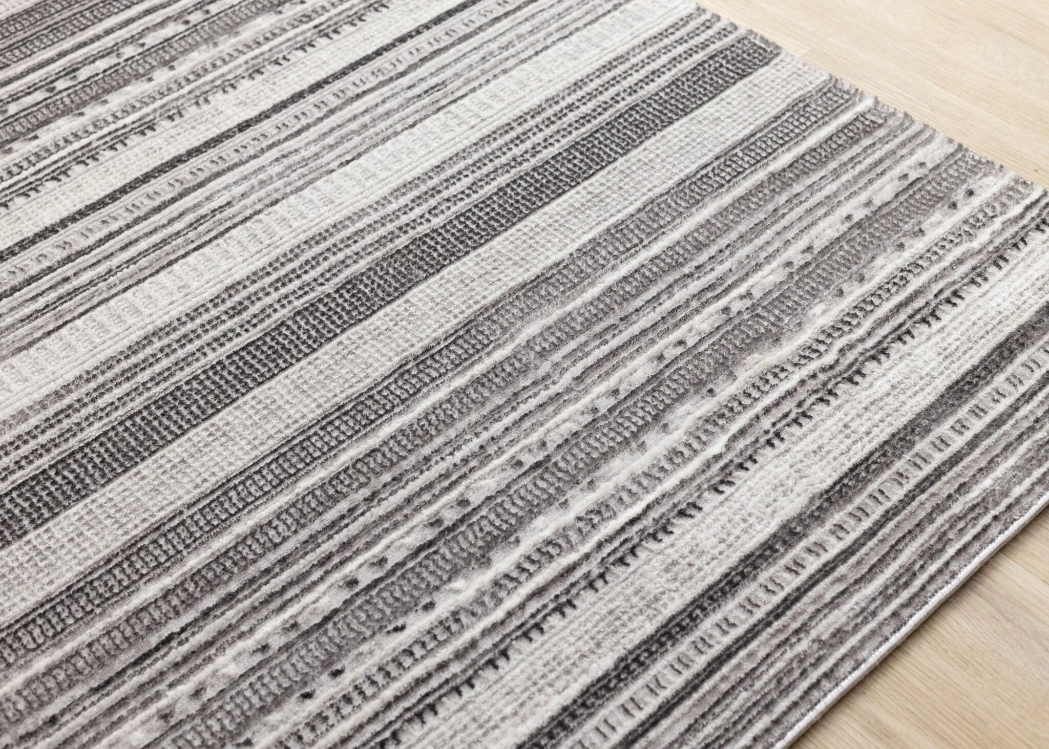 Zola 6'7" x 9'6" Patterned Rows Area Rug - Grey, White, Black - Image 5