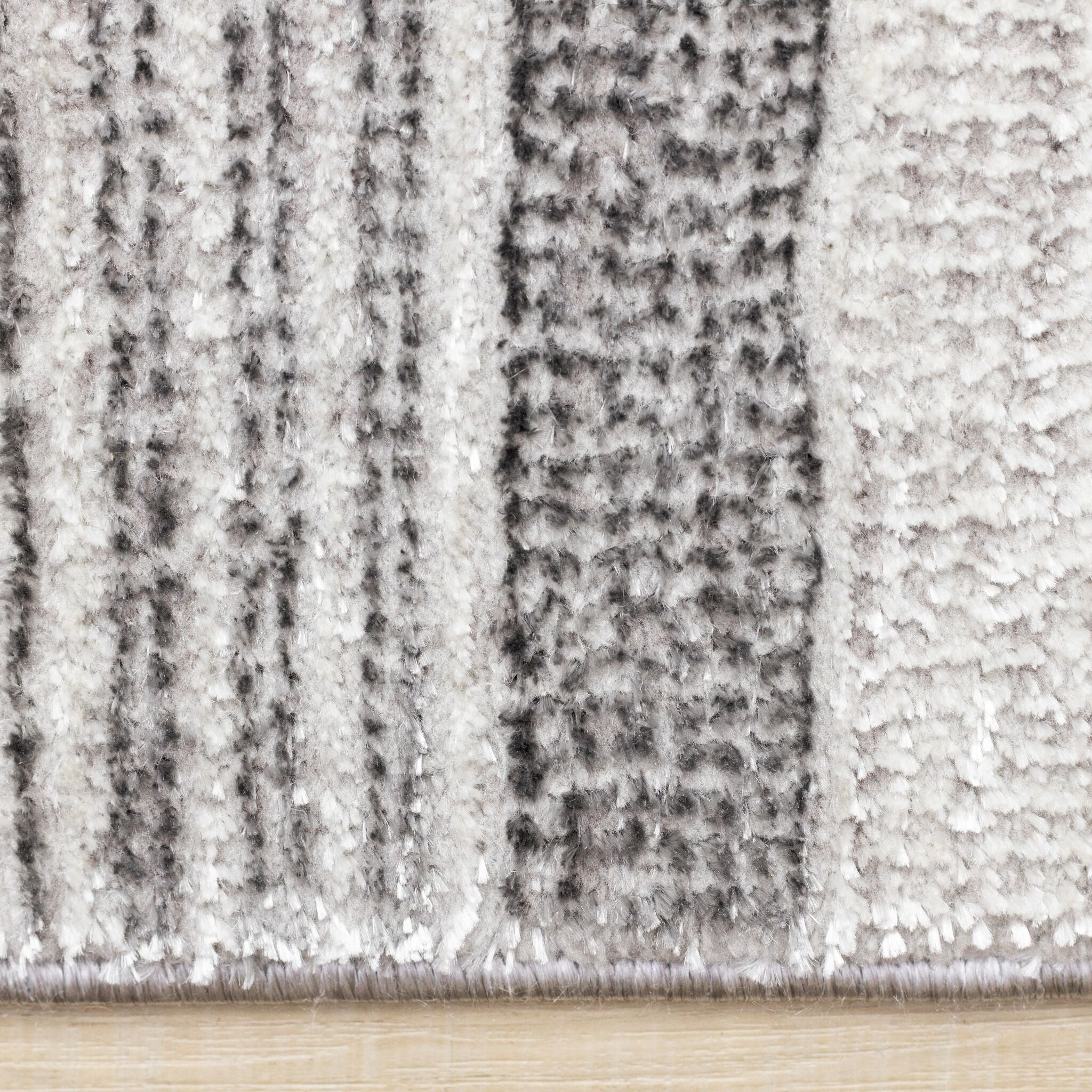 Zola 6'7" x 9'6" Patterned Rows Area Rug - Grey, White, Black - Image 6