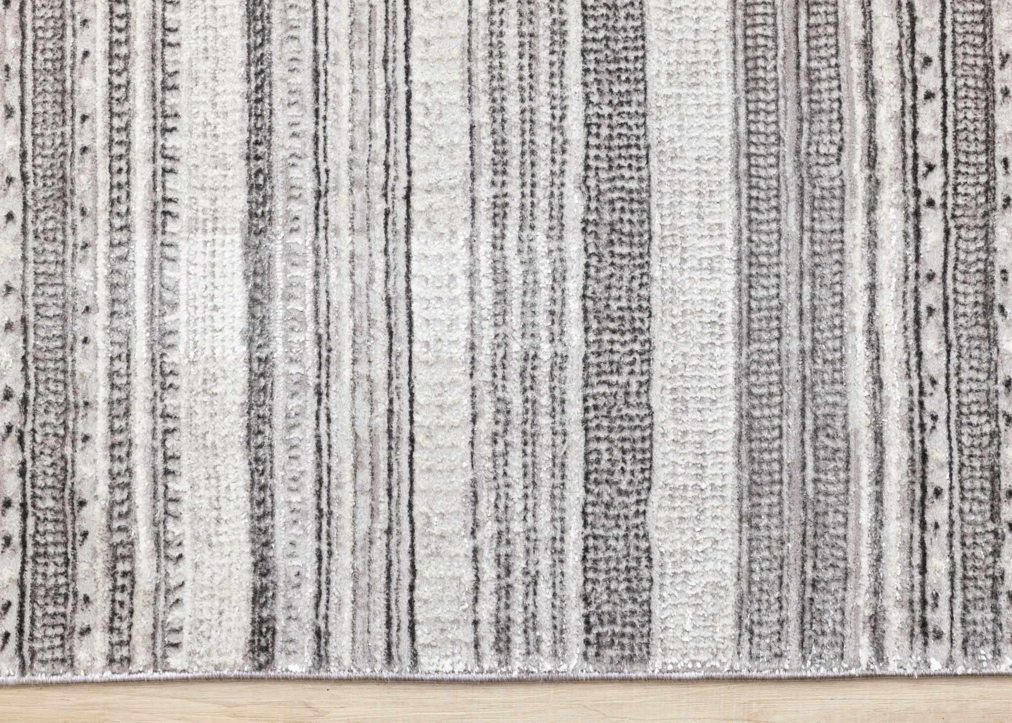 Zola 6'7" x 9'6" Patterned Rows Area Rug - Grey, White, Black - Image 8